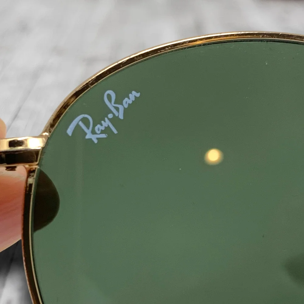 Ray-Ban RB3447N Round Metal Sunglasses Gold Green G15 53mm OG Case Cloth Papers